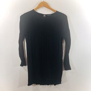 Eileen Fisher Textured Crinkle Tunic Top Size Medium Black Long Sleeve